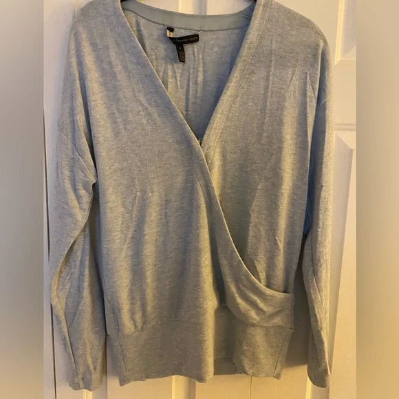 White House Black Market WHBM Blue Grey Wrap Front Sweater, Long Sleeves, SM - Picture 2 of 10